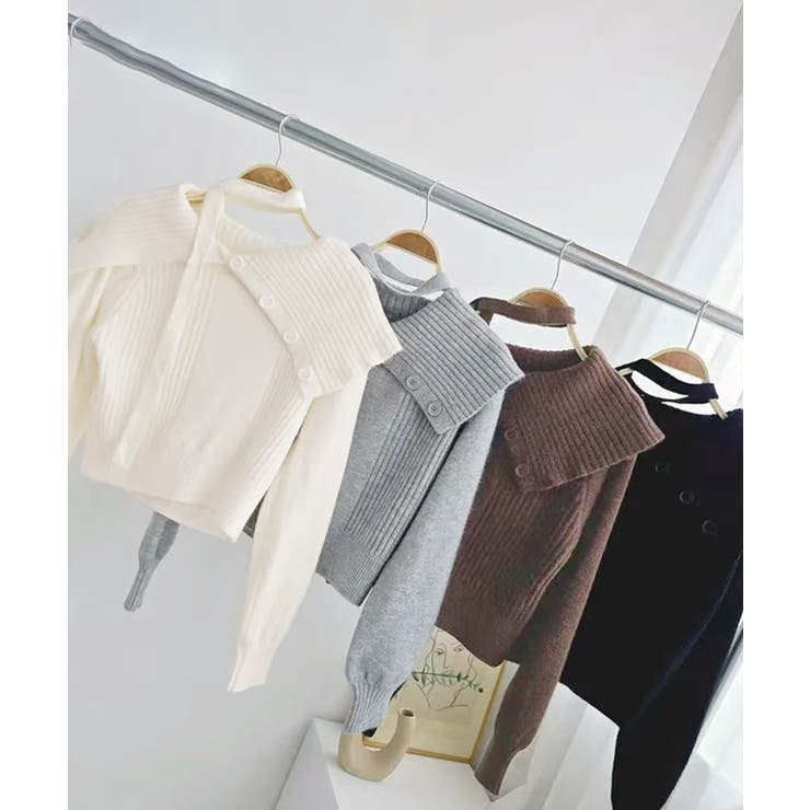 [2点セット] アシメオフショルニット&チョーカー リボン | Riff | 詳細画像2 