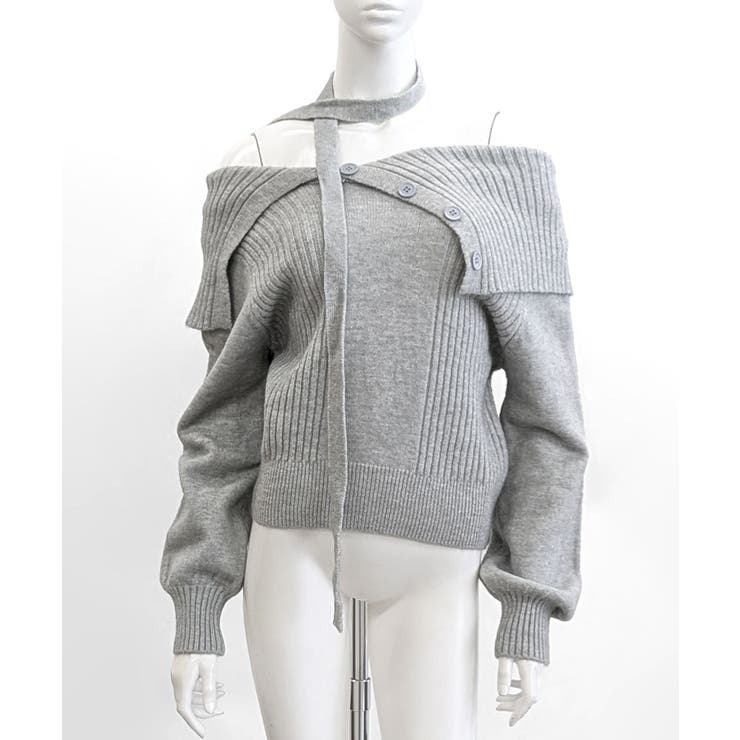 [2点セット] アシメオフショルニット&チョーカー リボン | Riff | 詳細画像23 