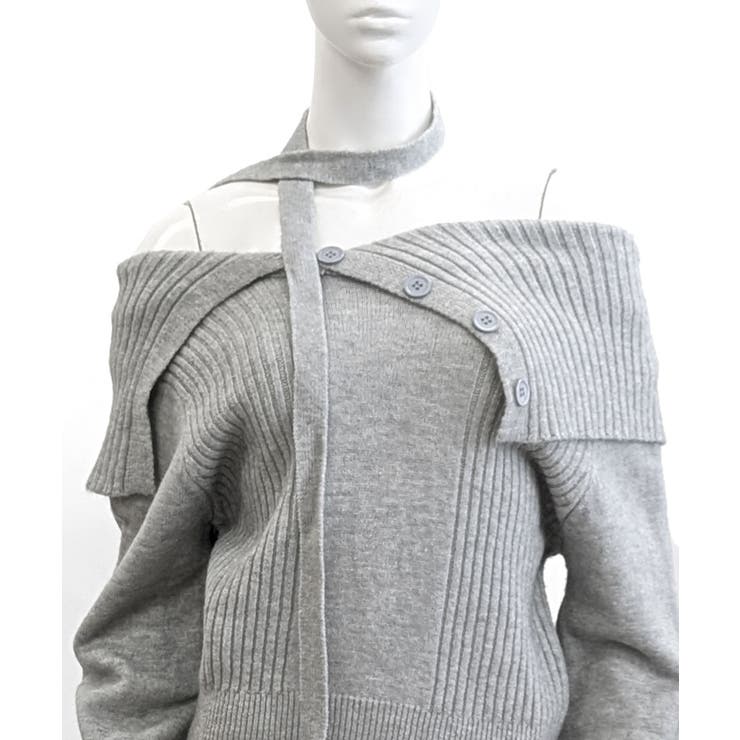 [2点セット] アシメオフショルニット&チョーカー リボン | Riff | 詳細画像26 