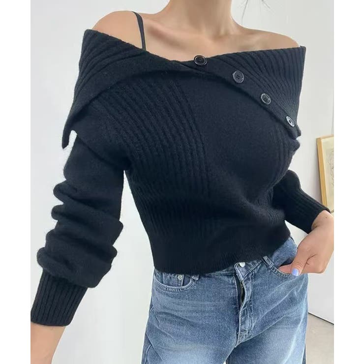 [2点セット] アシメオフショルニット&チョーカー リボン | Riff | 詳細画像8 