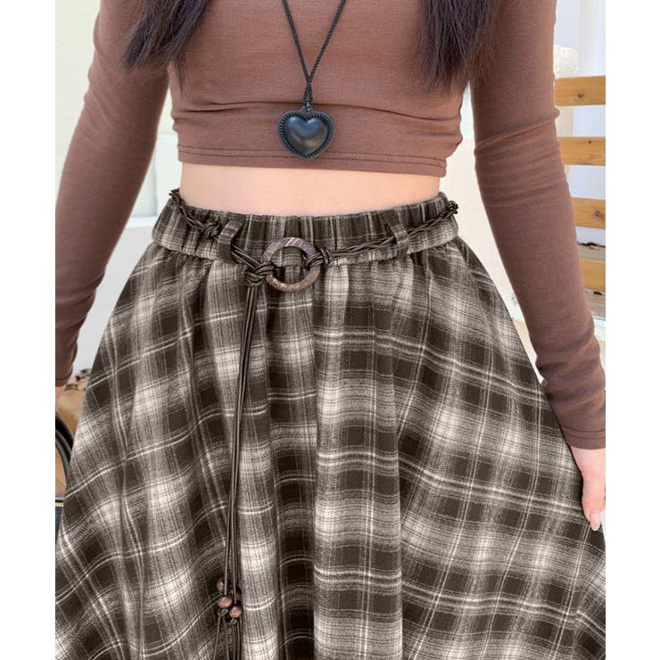 アシンメトリーチェック柄ロングスカート アシンメトリースカート フレアスカート | Riff | 詳細画像16 