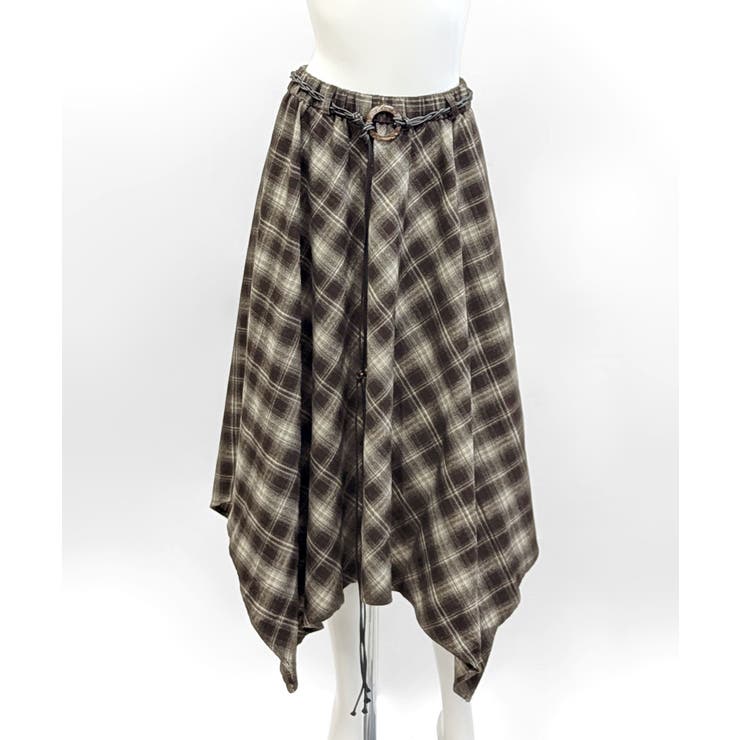 アシンメトリーチェック柄ロングスカート アシンメトリースカート フレアスカート | Riff | 詳細画像32 