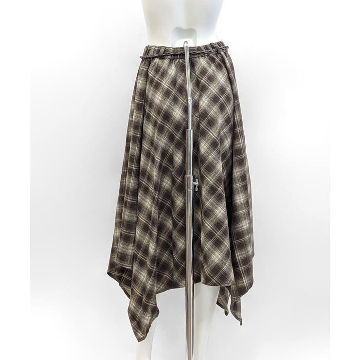 アシンメトリーチェック柄ロングスカート アシンメトリースカート フレアスカート | Riff | 詳細画像34 