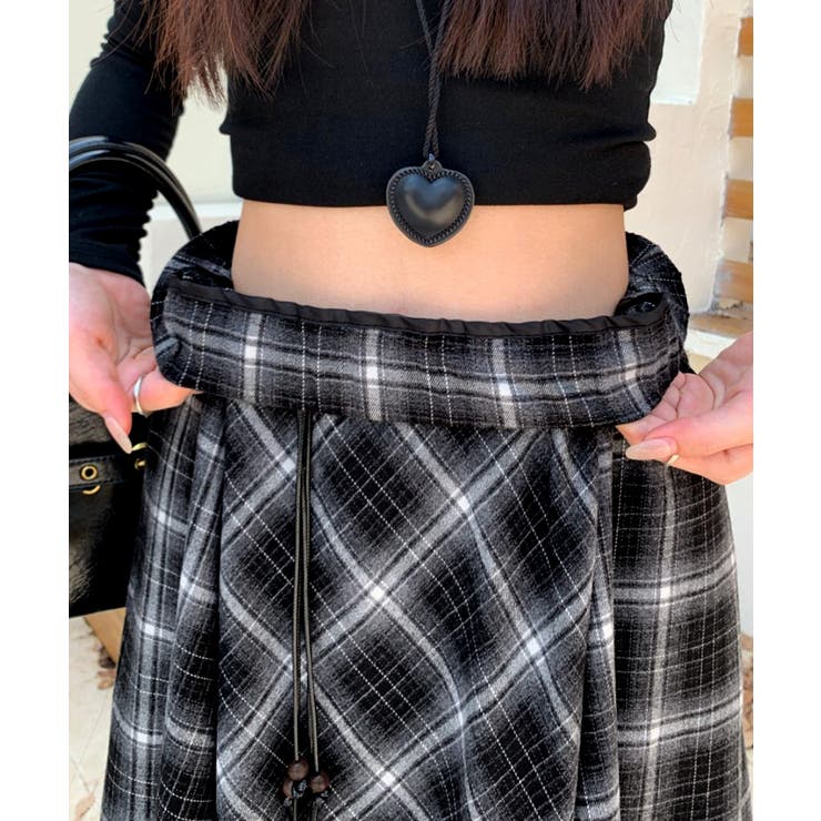 アシンメトリーチェック柄ロングスカート アシンメトリースカート フレアスカート | Riff | 詳細画像9 
