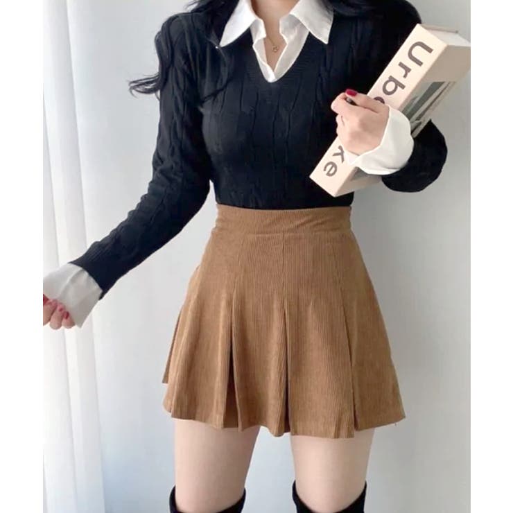 シャツレイヤード風ケーブルニット フェイクレイヤード ドッキング | Riff | 詳細画像29 