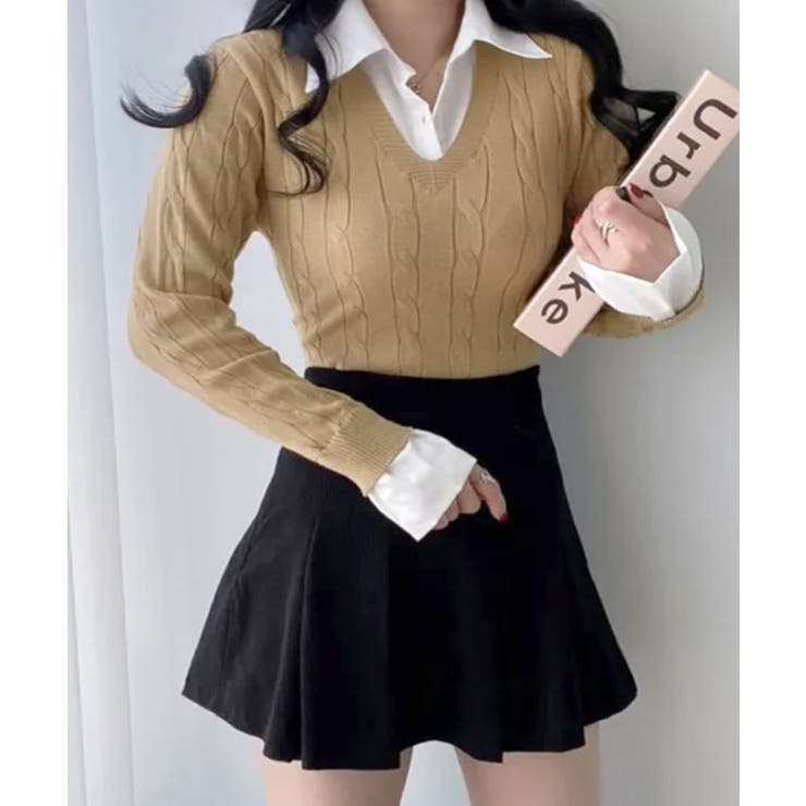 シャツレイヤード風ケーブルニット フェイクレイヤード ドッキング | Riff | 詳細画像44 