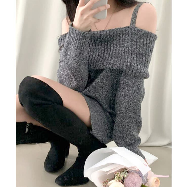 オフショルニットミニワンピース オフショルダー セーター | Riff | 詳細画像10 