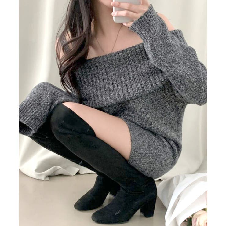 オフショルニットミニワンピース オフショルダー セーター | Riff | 詳細画像11 