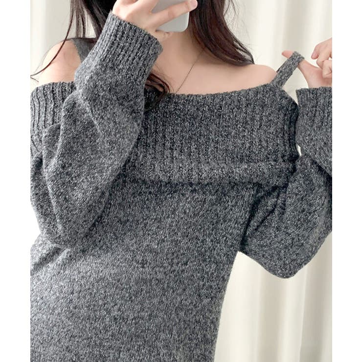 オフショルニットミニワンピース オフショルダー セーター | Riff | 詳細画像14 