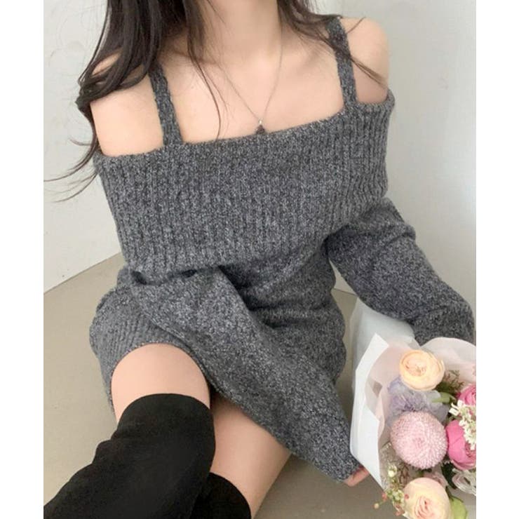 オフショルニットミニワンピース オフショルダー セーター | Riff | 詳細画像2 