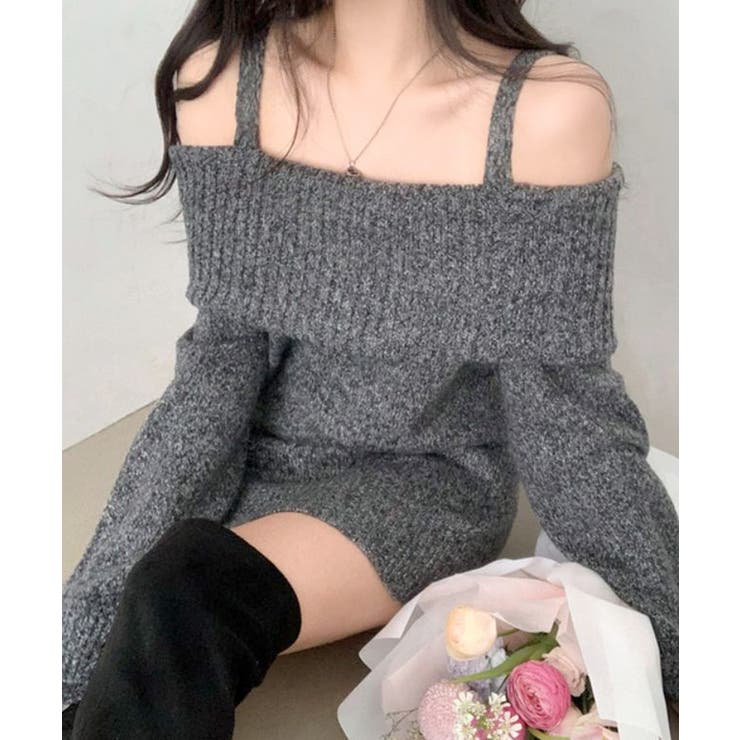 グレー | オフショルニットミニワンピース オフショルダー セーター | Riff