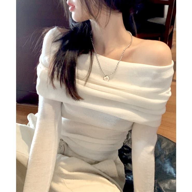 アイボリー | オフショルニット オフショルダー Tシャツ | Riff