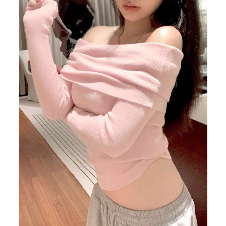 ピンク | オフショルニット オフショルダー Tシャツ | Riff