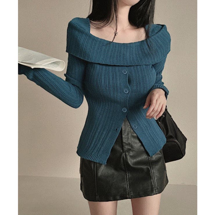 オフショルリブニット 前ボタン オフショルダー | Riff | 詳細画像10