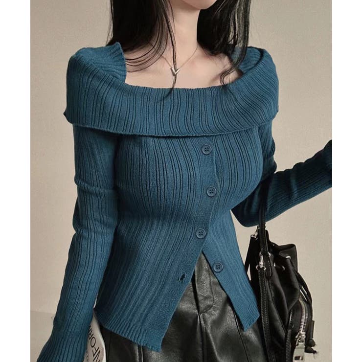 オフショルリブニット 前ボタン オフショルダー | Riff | 詳細画像11