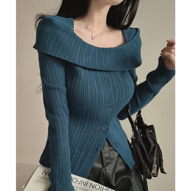 オフショルリブニット 前ボタン オフショルダー | Riff | 詳細画像12