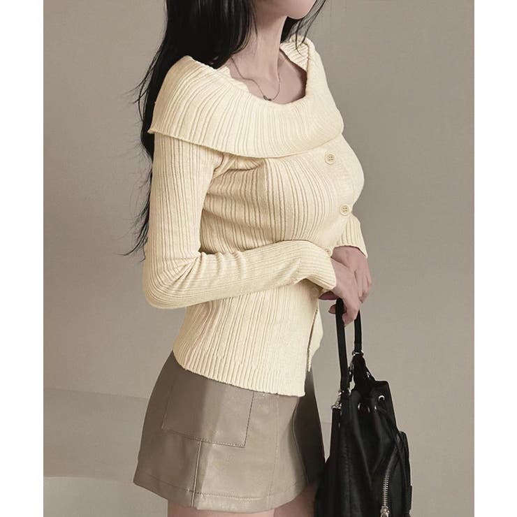 オフショルリブニット 前ボタン オフショルダー | Riff | 詳細画像16