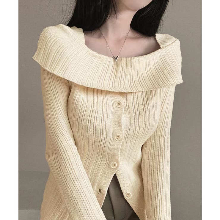 オフショルリブニット 前ボタン オフショルダー | Riff | 詳細画像17