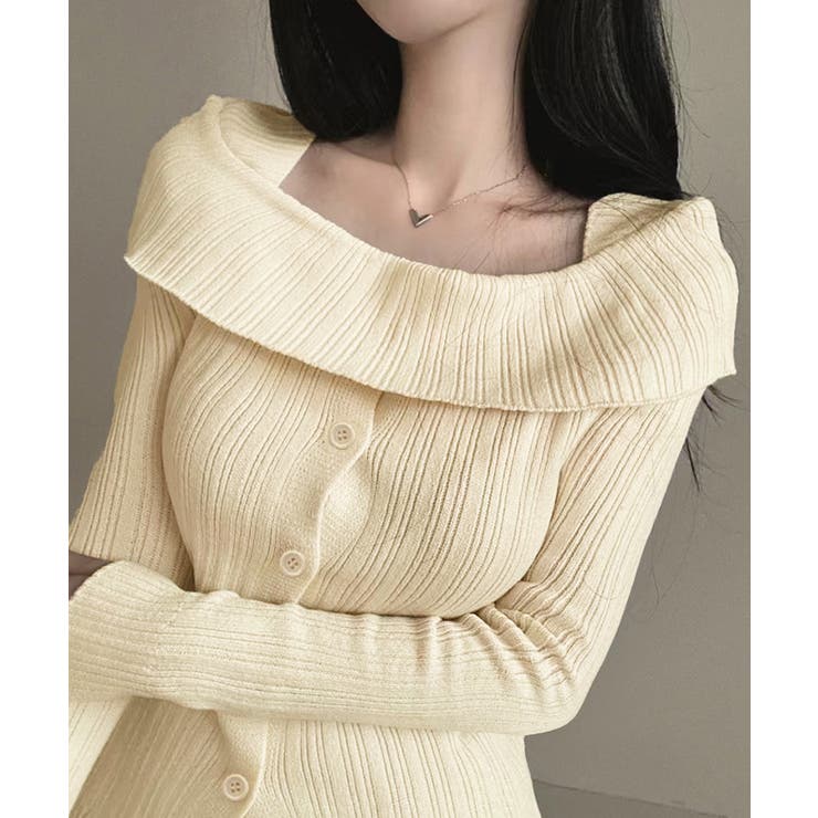 オフショルリブニット 前ボタン オフショルダー | Riff | 詳細画像18