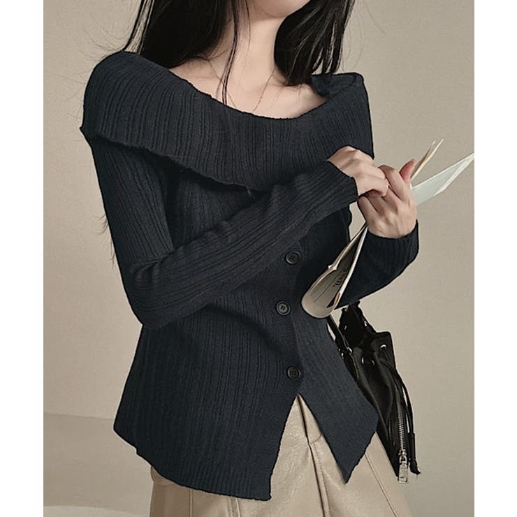 オフショルリブニット 前ボタン オフショルダー | Riff | 詳細画像20