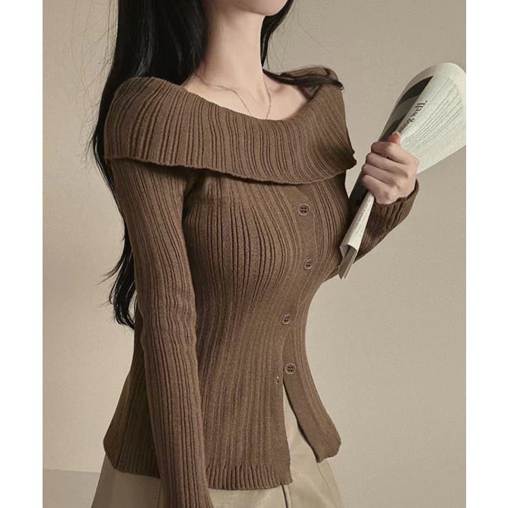 オフショルリブニット 前ボタン オフショルダー | Riff | 詳細画像23