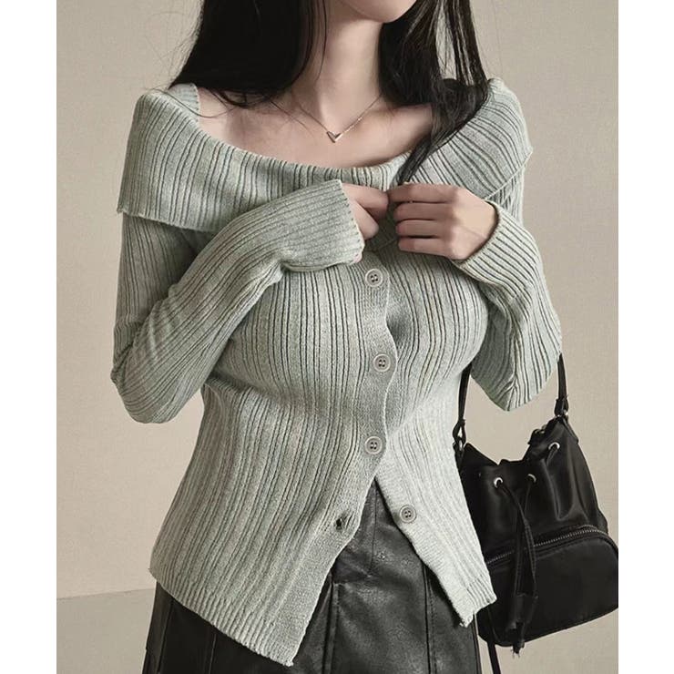 オフショルリブニット 前ボタン オフショルダー | Riff | 詳細画像3