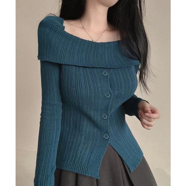 オフショルリブニット 前ボタン オフショルダー | Riff | 詳細画像7