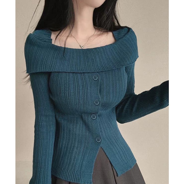 オフショルリブニット 前ボタン オフショルダー | Riff | 詳細画像8