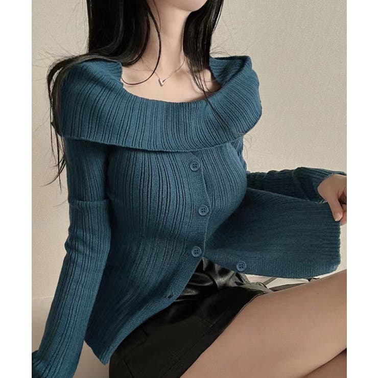 オフショルリブニット 前ボタン オフショルダー | Riff | 詳細画像9