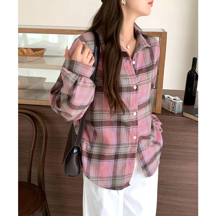 ピンク×ブラウン | チェックシャツ 羽織り ゆるシャツ | Riff