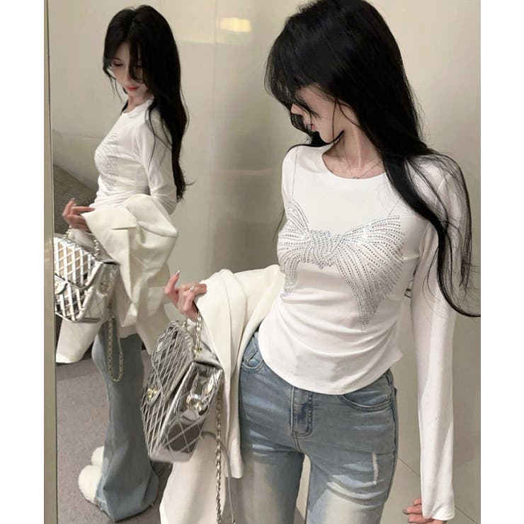 ラインストーンリボントップス ロンT Tシャツ | Riff | 詳細画像10 