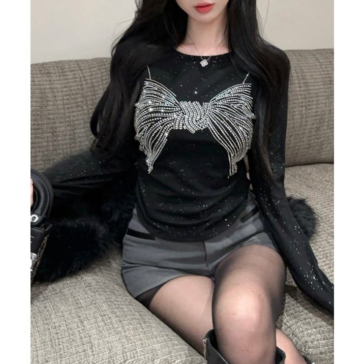 ラインストーンリボントップス ロンT Tシャツ | Riff | 詳細画像11 