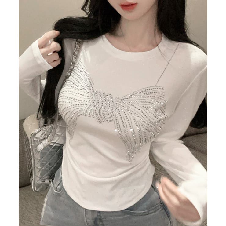 ラインストーンリボントップス ロンT Tシャツ | Riff | 詳細画像7 