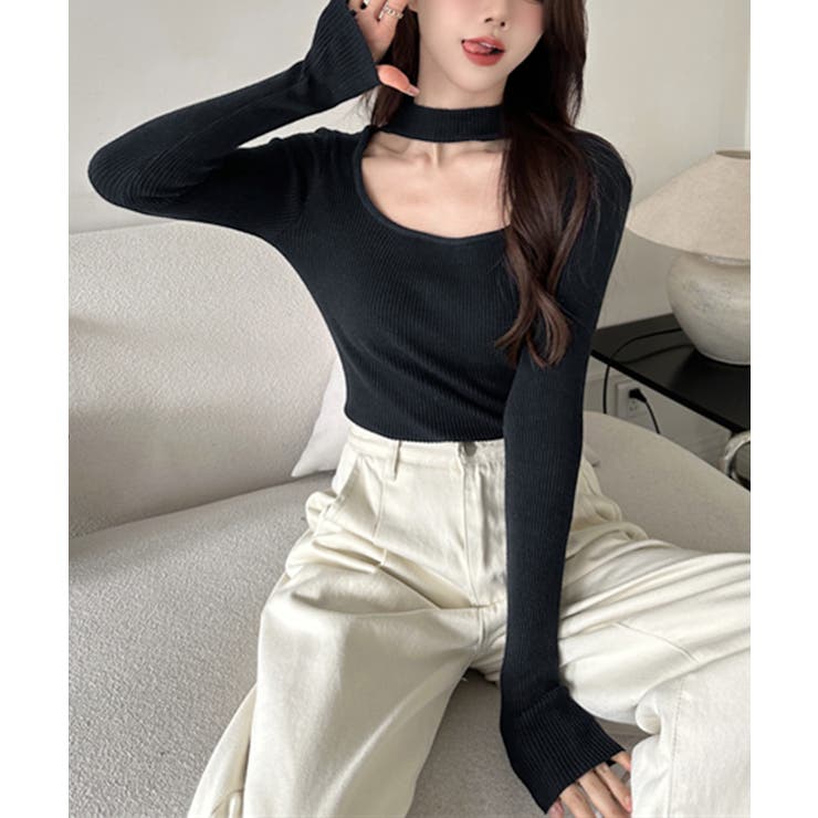 ハイネックデコルテ開きリブニット リブ編み セーター | Riff | 詳細画像10 