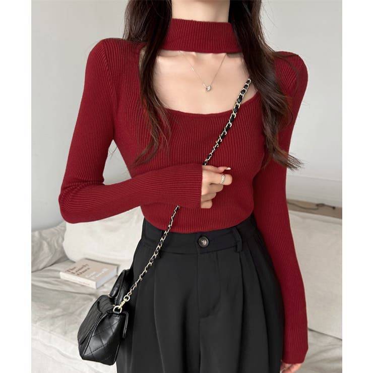 ハイネックデコルテ開きリブニット リブ編み セーター | Riff | 詳細画像11 