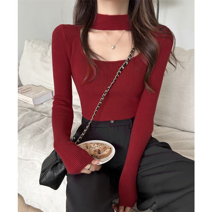 ハイネックデコルテ開きリブニット リブ編み セーター | Riff | 詳細画像12 