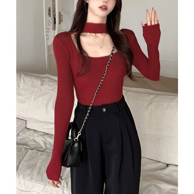 ハイネックデコルテ開きリブニット リブ編み セーター | Riff | 詳細画像13 