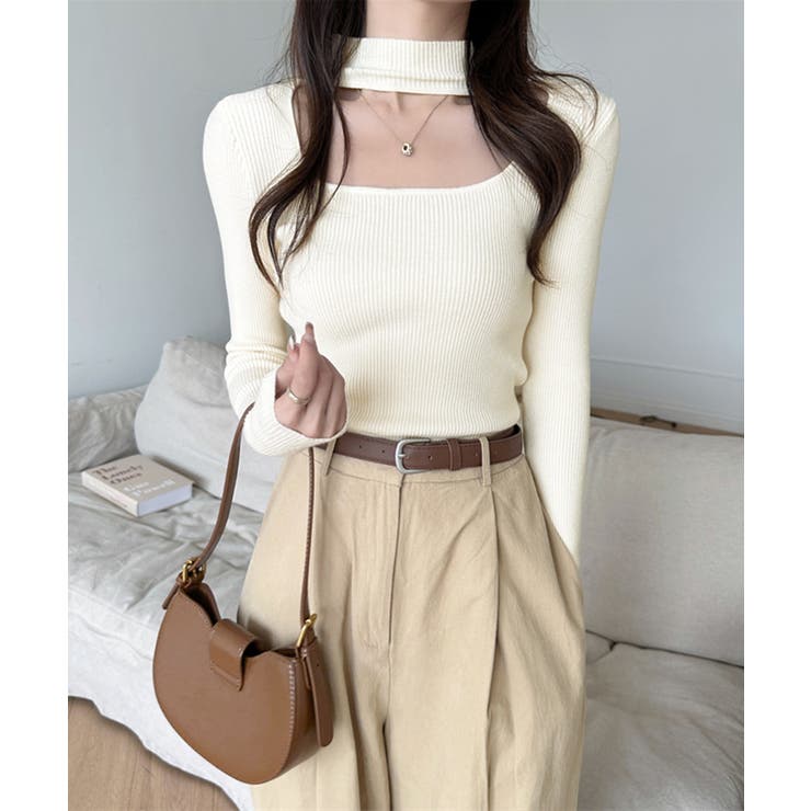 ハイネックデコルテ開きリブニット リブ編み セーター | Riff | 詳細画像14 