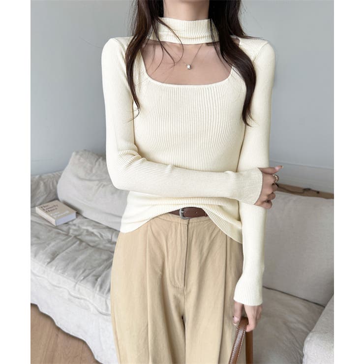 ハイネックデコルテ開きリブニット リブ編み セーター | Riff | 詳細画像15 