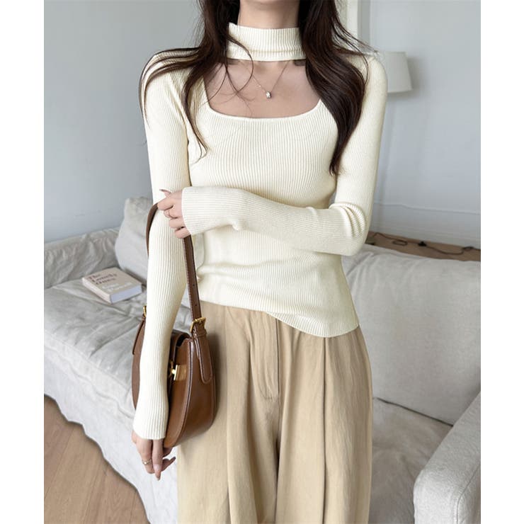 ハイネックデコルテ開きリブニット リブ編み セーター | Riff | 詳細画像16 