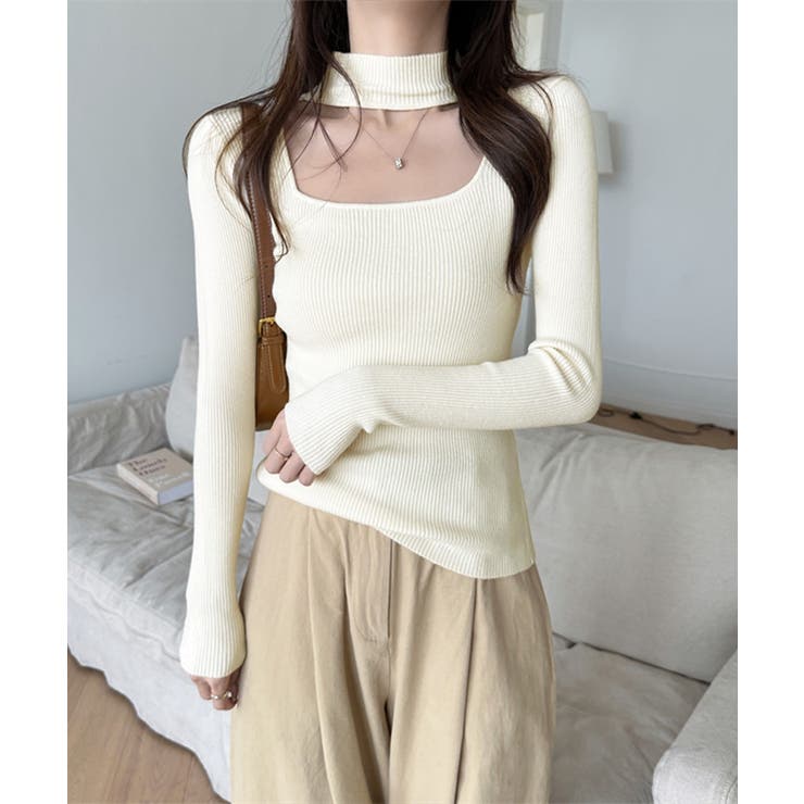 ハイネックデコルテ開きリブニット リブ編み セーター | Riff | 詳細画像17 