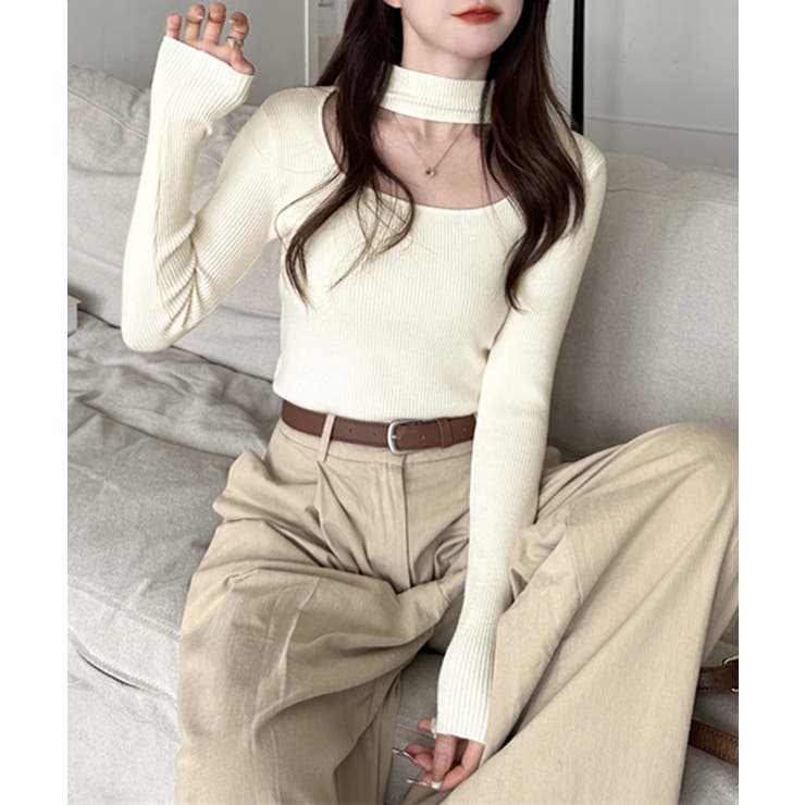 ハイネックデコルテ開きリブニット リブ編み セーター | Riff | 詳細画像18 