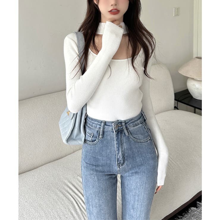 ハイネックデコルテ開きリブニット リブ編み セーター | Riff | 詳細画像2 