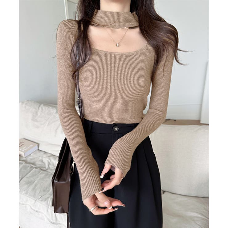 ハイネックデコルテ開きリブニット リブ編み セーター | Riff | 詳細画像20 