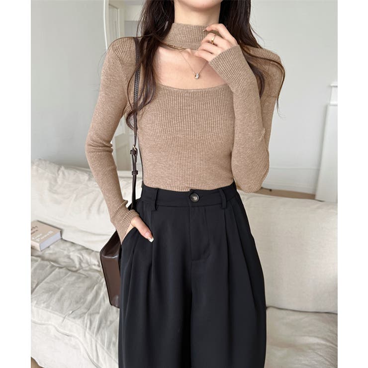 ハイネックデコルテ開きリブニット リブ編み セーター | Riff | 詳細画像21 