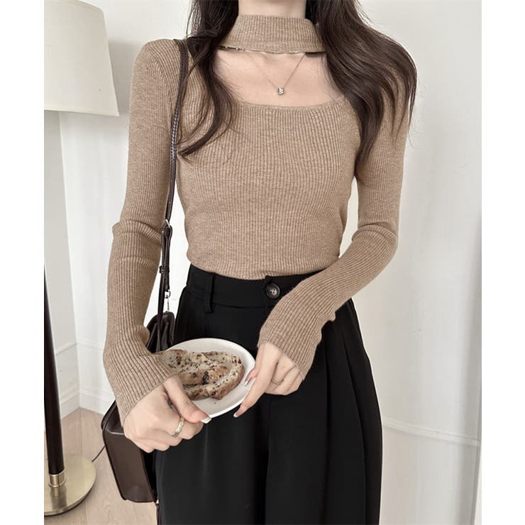 ハイネックデコルテ開きリブニット リブ編み セーター | Riff | 詳細画像22 