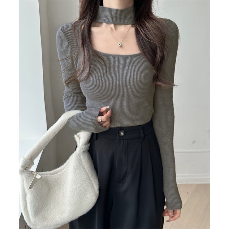 ハイネックデコルテ開きリブニット リブ編み セーター | Riff | 詳細画像23 