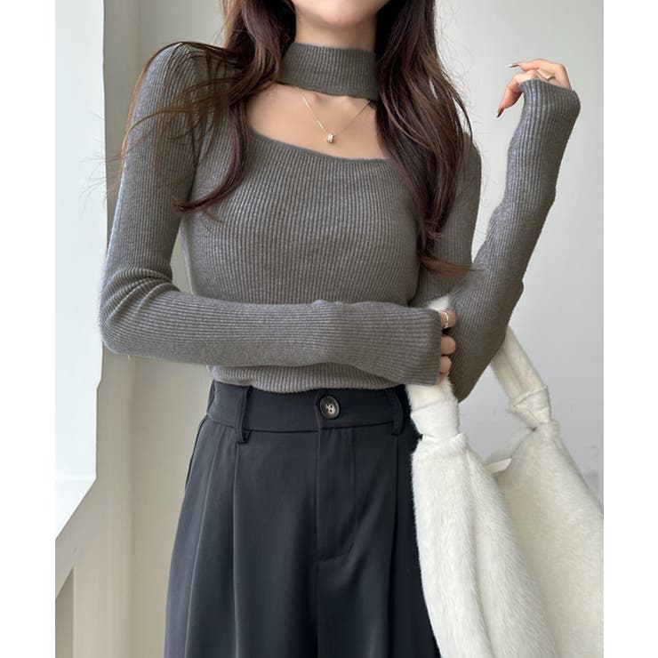 ハイネックデコルテ開きリブニット リブ編み セーター | Riff | 詳細画像24 