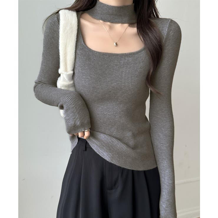 ハイネックデコルテ開きリブニット リブ編み セーター | Riff | 詳細画像25 