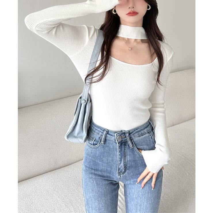 ハイネックデコルテ開きリブニット リブ編み セーター | Riff | 詳細画像3 